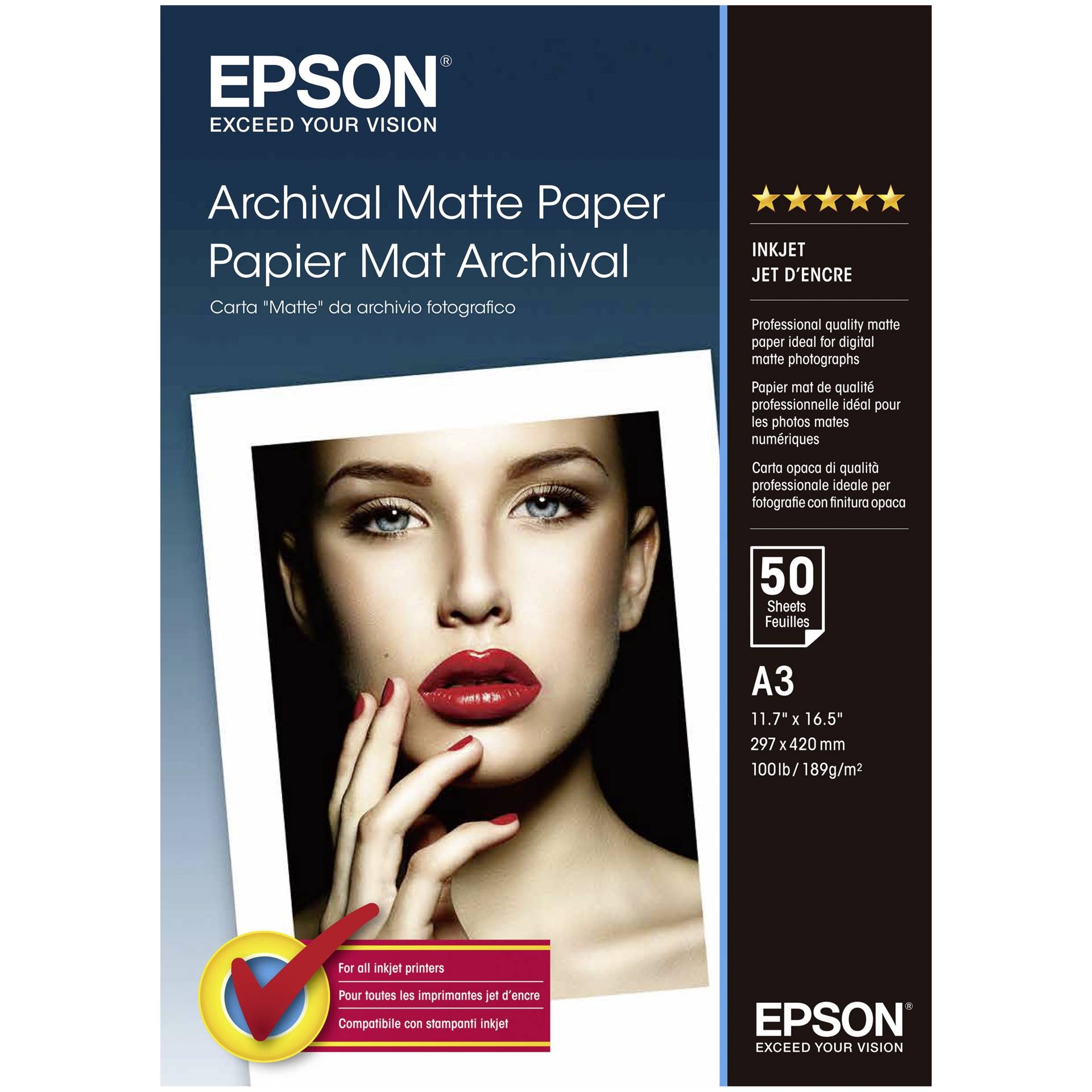 Epson Archival Matte Paper, DIN A3, 189 g/m², 50 hojas - Epson