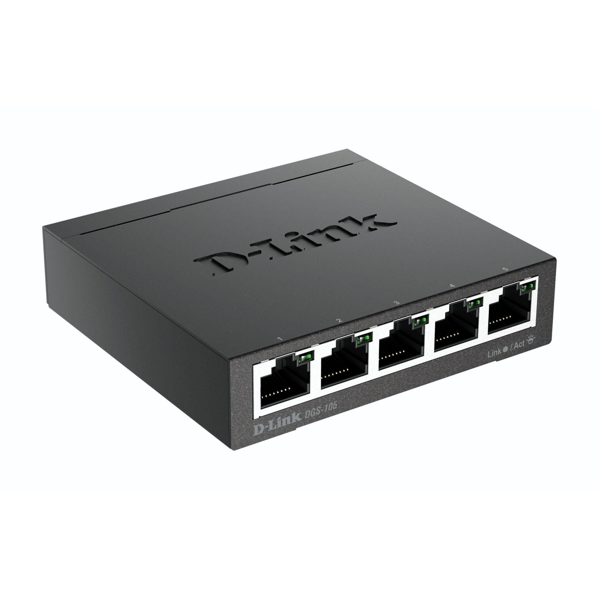 D-Link DGS-105 Unmanaged L2 Gigabit Ethernet (10/100/1000) Black - D-