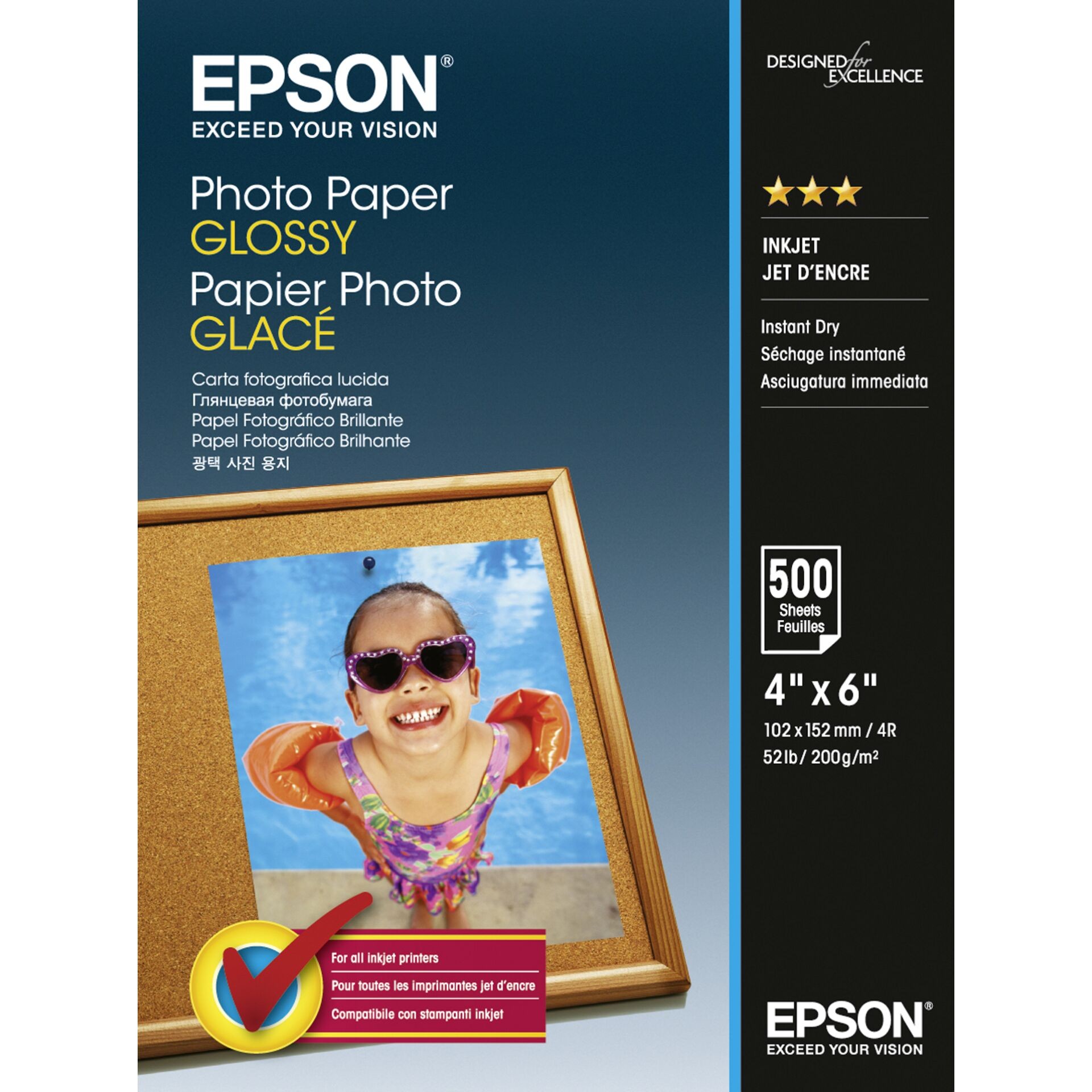 Epson Glossy Photo Paper (100 x 150mm), 200gsm, 500 sheets - Epson