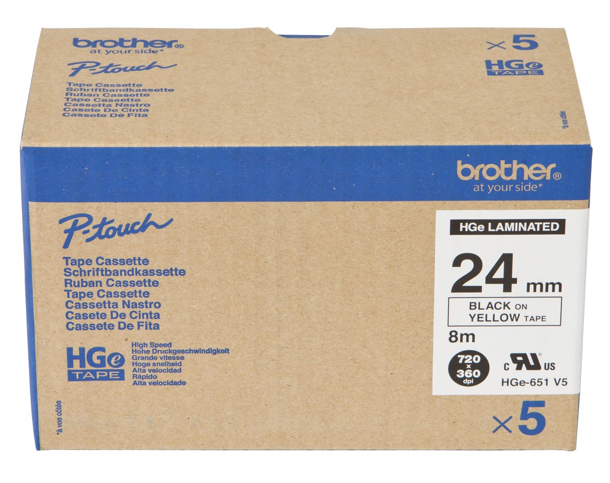 Brother HGE-651V5 label-making tape - Brother HGE-651V5, Black,