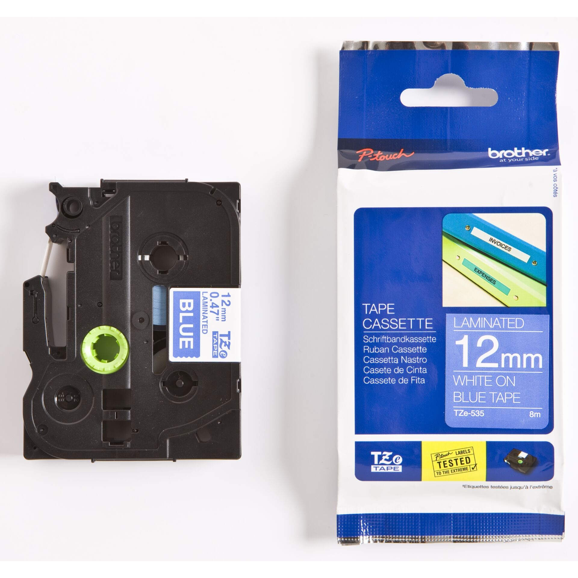 Brother Laminated tape 12mm - Brother Laminated tape 12mm, White on