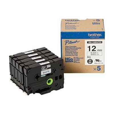 Brother Schriftband HGe-231V5 (5 Stk) Schwarz auf Weiß 12mm x 8m -