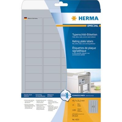 Herma 4221 Typenschild-Etiketten 45.7 x 21.2mm Polyester-Folie Silber