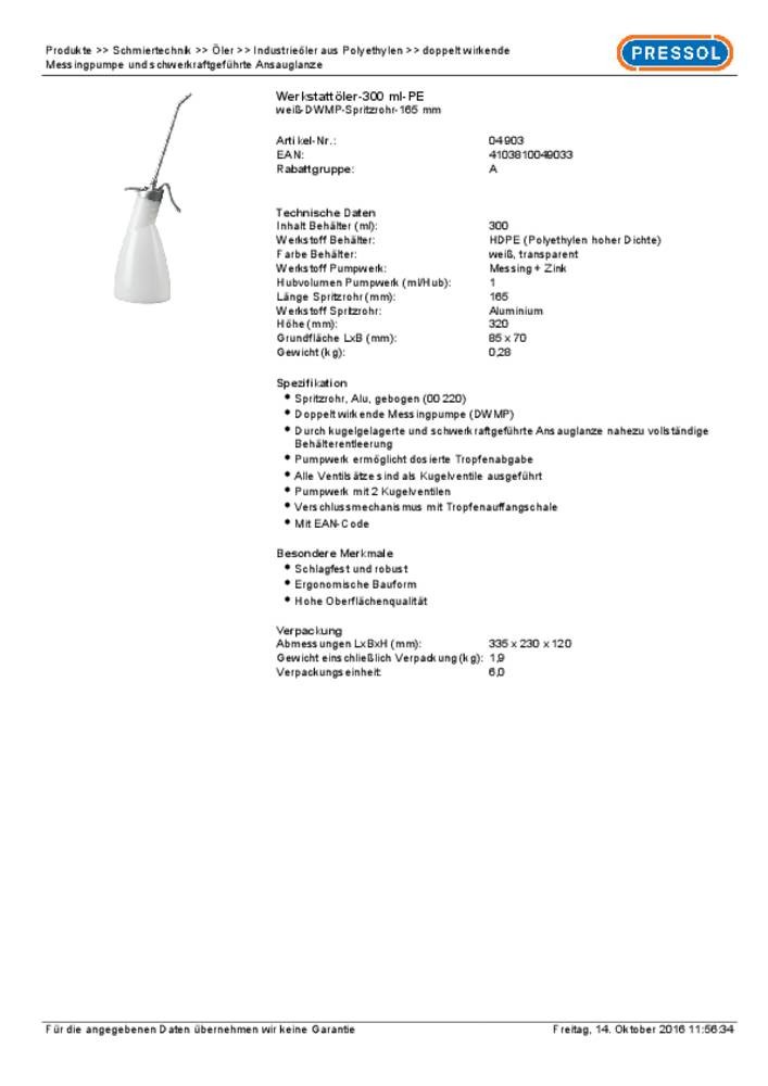 Pressol 04903 Öler 300ml Spritzrohrlänge (max.): 165mm