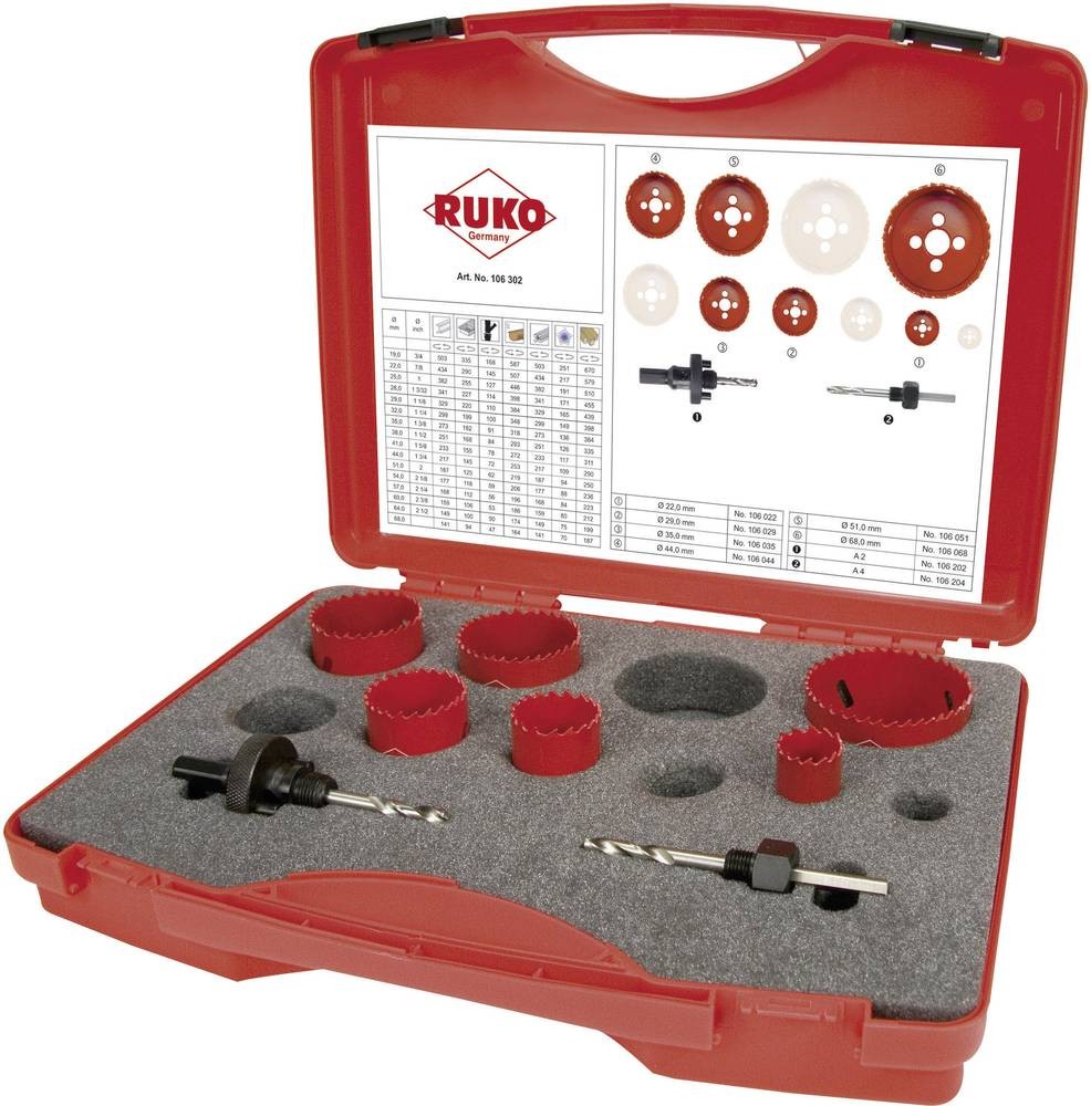 RUKO 106302 106302 Lochsägen-Set 8teilig 22 mm, 29 mm, 35 mm, 44 mm,