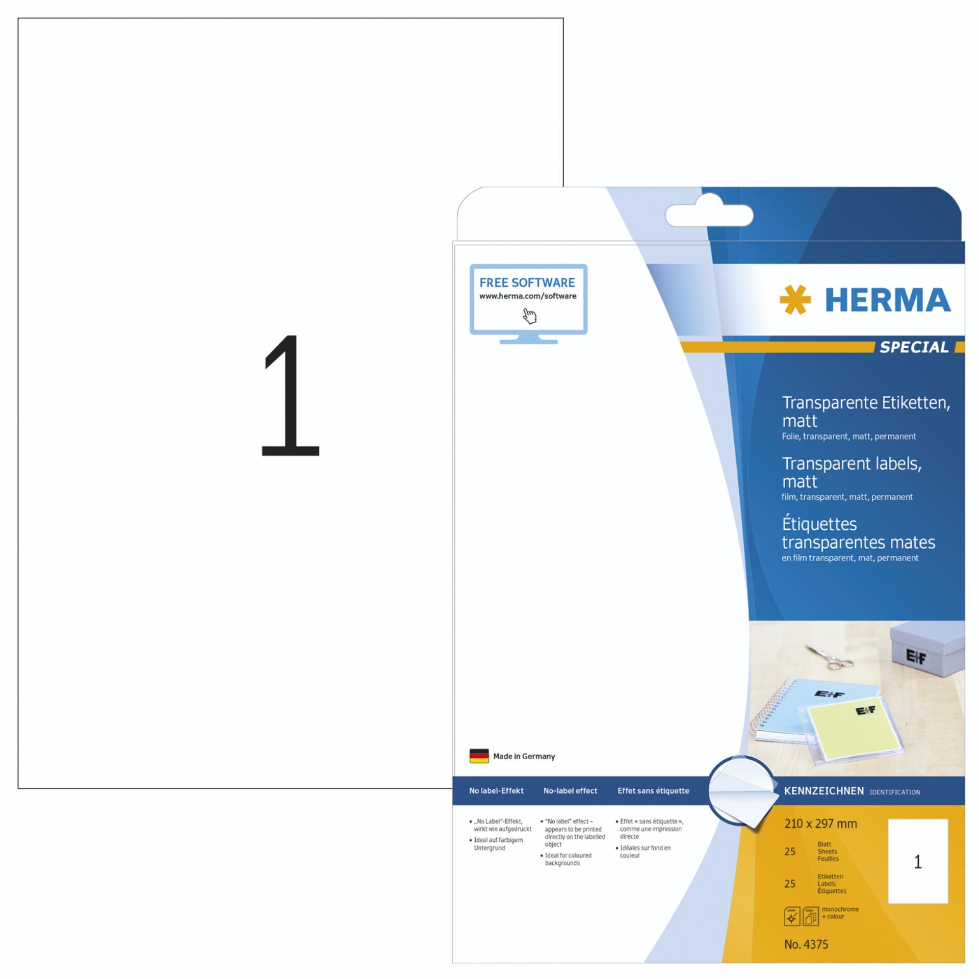 HERMA Labels transparent matt A4 210x297 mm film 25 pcs. - HERMA