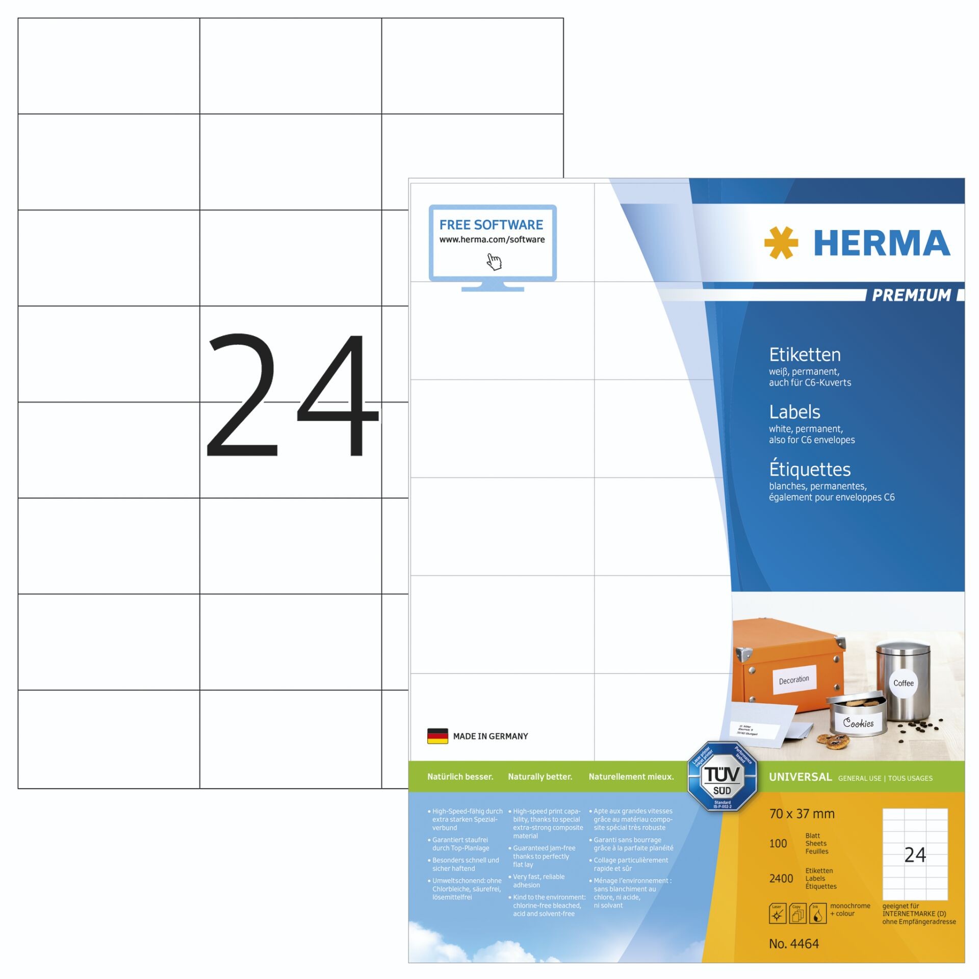 HERMA Labels Premium A4 70x37 mm white paper matt 2400 pcs. - HERMA