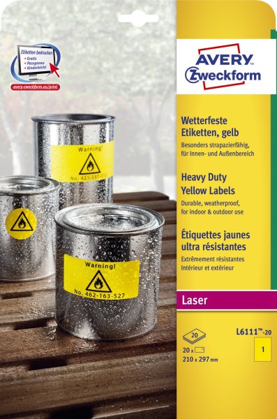 Avery-Zweckform L6111-20 Folien-Etiketten 210 x 297mm Polyester-Folie