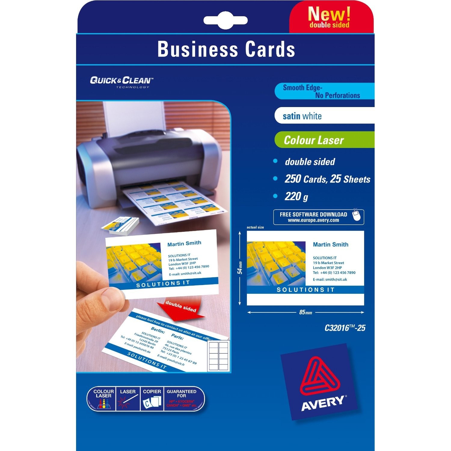 Avery Quick&Clean 85 x 54 mm (x25) biglietto da visita 250 pz - Avery
