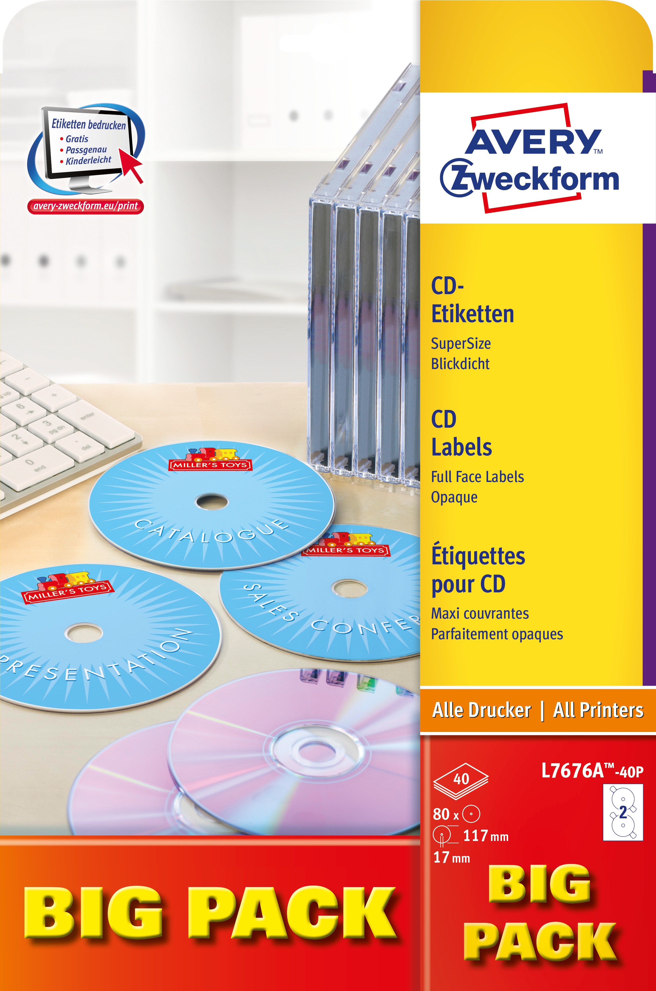 Avery CD/DVD Labels Blanc - Avery CD/DVD Labels, Blanc, A4, Papier,
