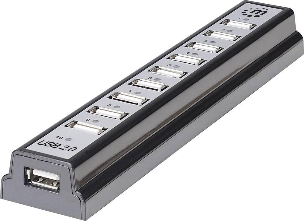 Manhattan 161572 USB-Hub 10 Port USB-A USB 2.0 480MBit/s Schwarz,