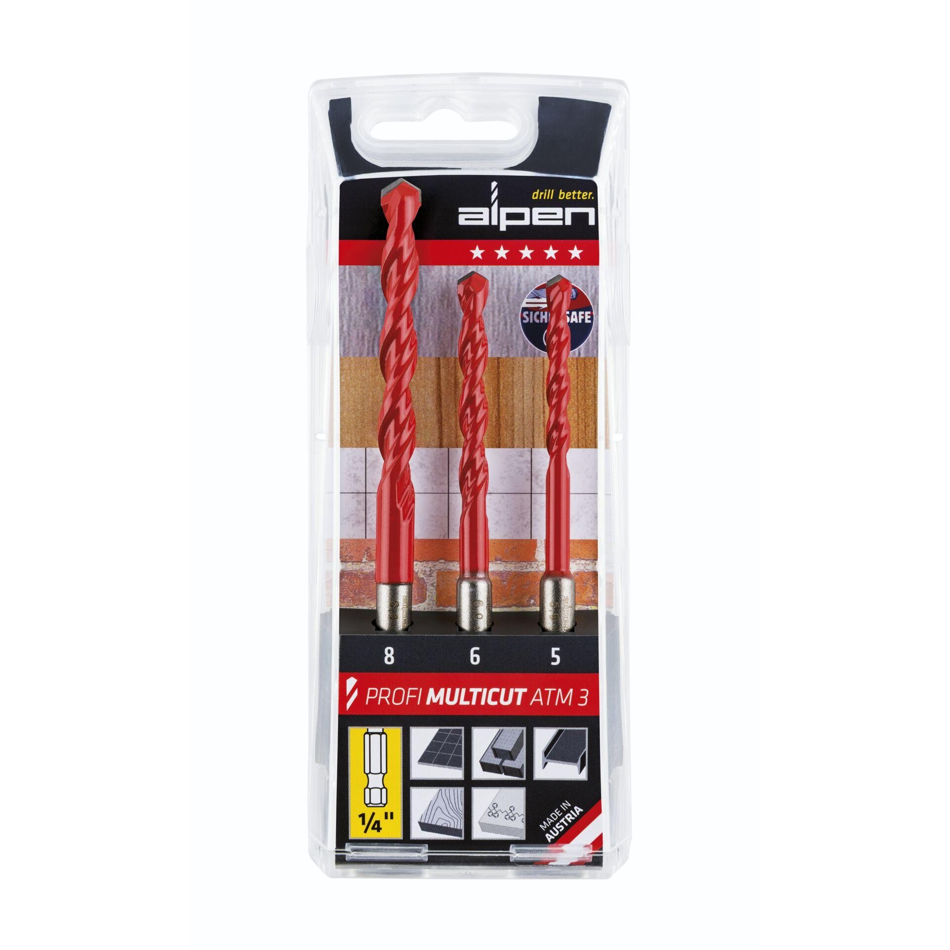Alpen MultiCut 100803100 Hartmetall Mehrzweckbohrer-Set 3teilig 5 mm,