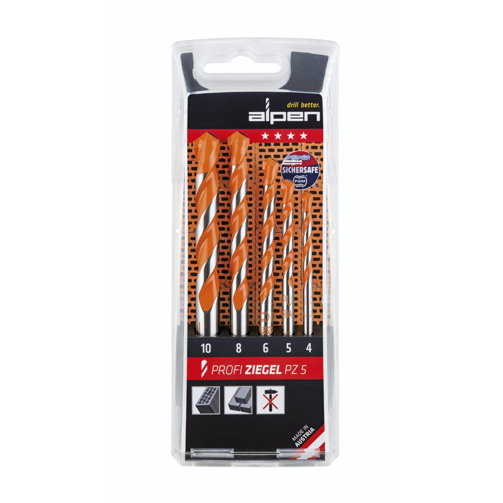 Alpen 200705100 Ziegelbohrer-Set 5teilig 4 mm, 5 mm, 6 mm, 8 mm, 10mm