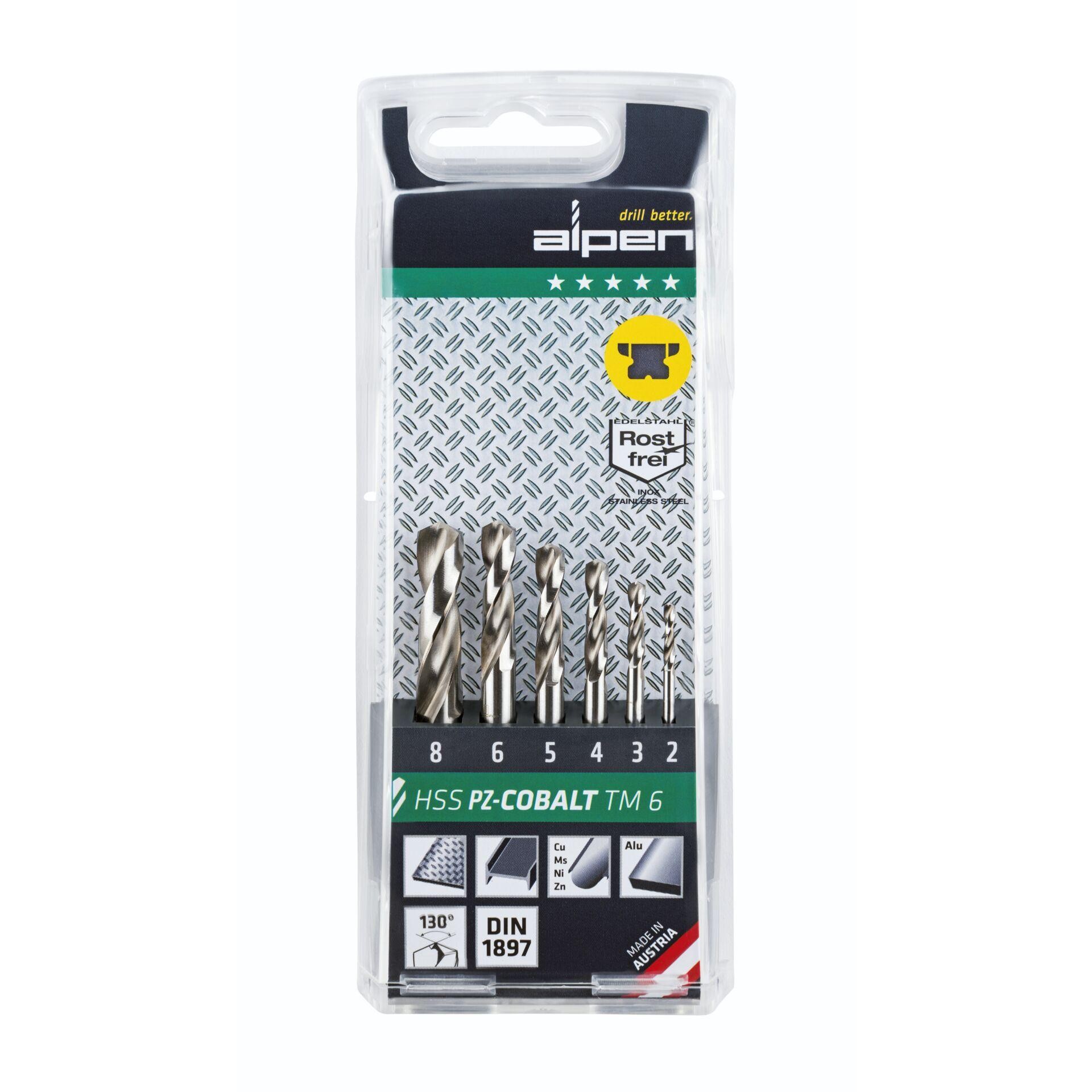 Alpen 100906100 HSS-E Metall-Spiralbohrer-Set 6teilig Cobalt DIN 1897
