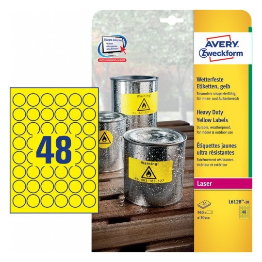Avery L6128-20 self-adhesive label Circle Permanent Yellow 20 pc(s) -