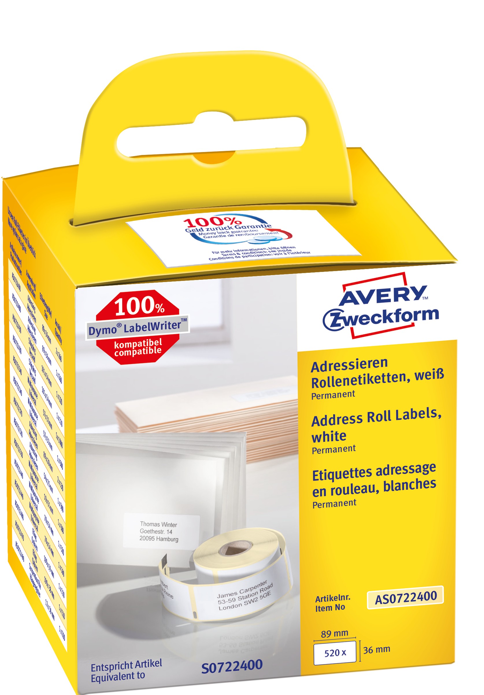Avery AS0722400 self-adhesive label Rectangle Permanent White 520 pc(