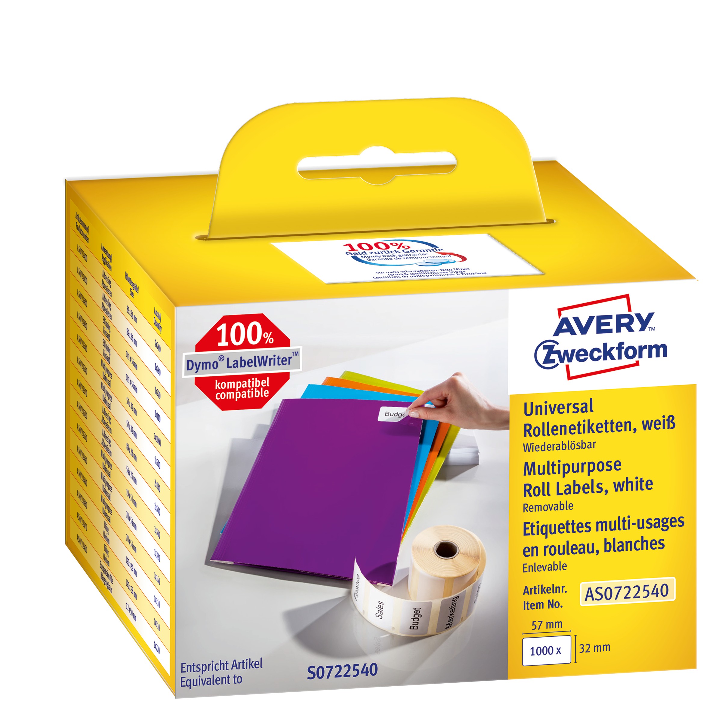 Avery AS0722540 étiquette auto-collante Rectangle Amovible Blanc