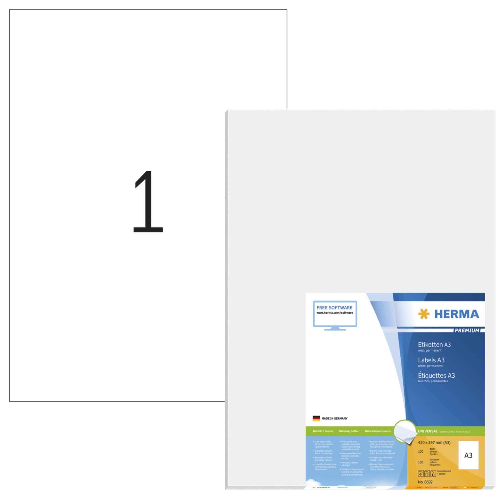 HERMA A3 labels Premium 297x420 mm white paper matt 100 pcs. - HERMA
