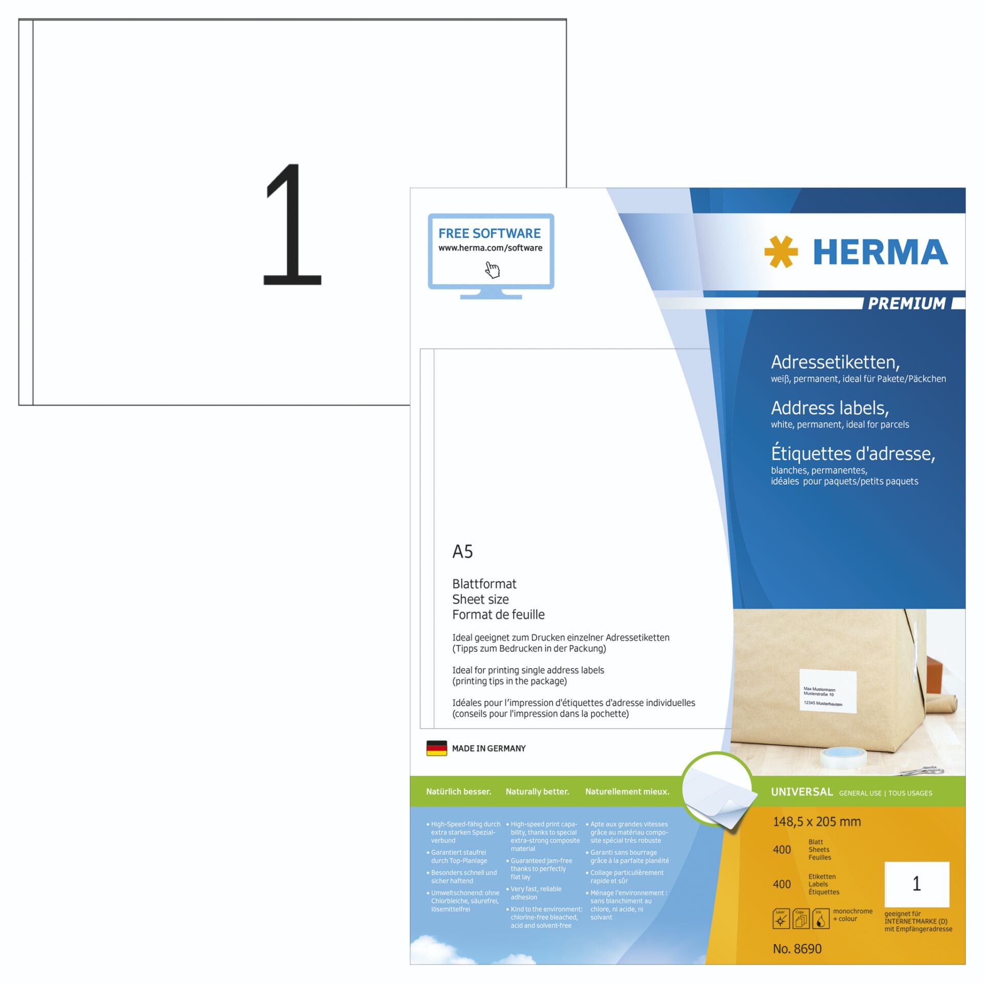 HERMA Address labels Premium sheetsize A5 148.5x205 mm white paper