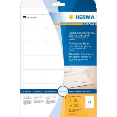 HERMA Labels transparent crystal-clear A4 63.5x38.1 mm transparent