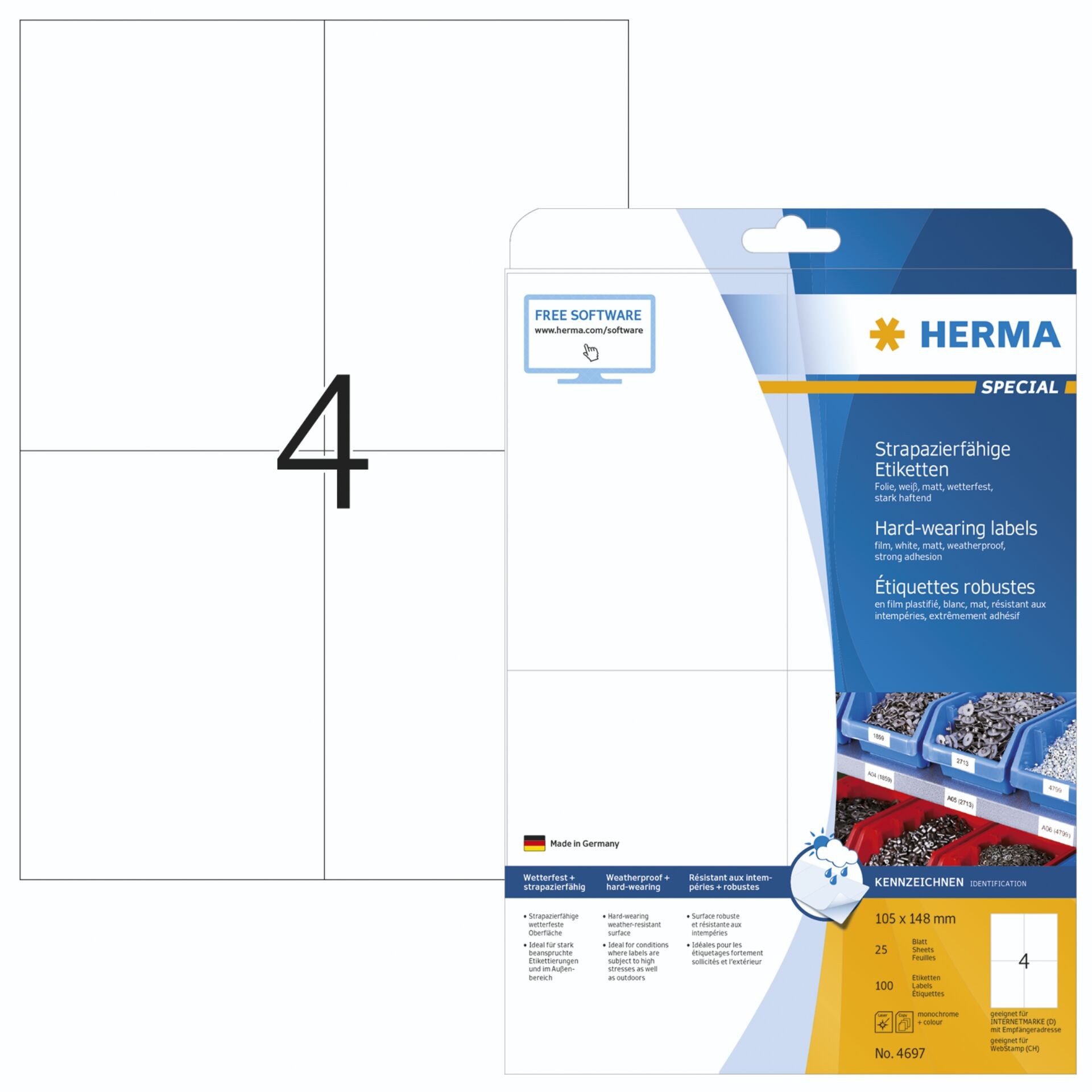 HERMA Labels hard-wearing A4 105x148 mm white strong adhesion film