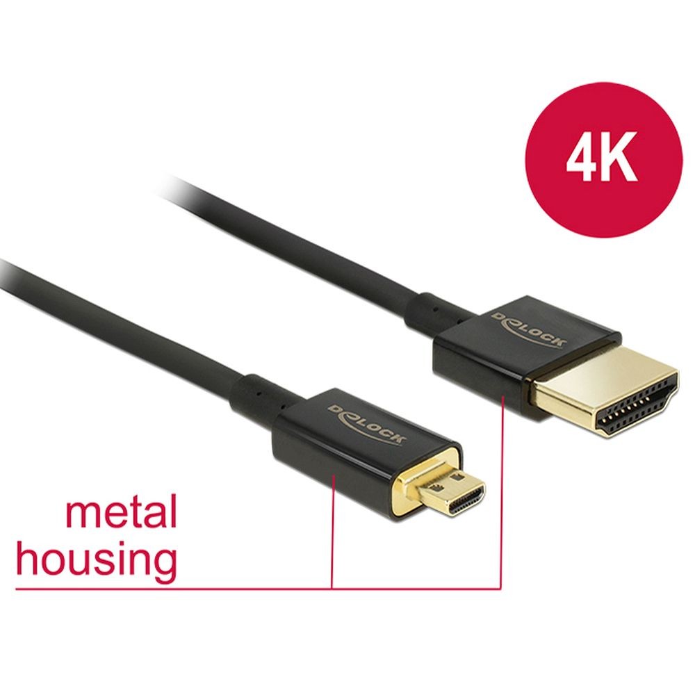 Delock HDMI Anschlusskabel HDMI-A Stecker, HDMI-Micro-D Stecker 0.50