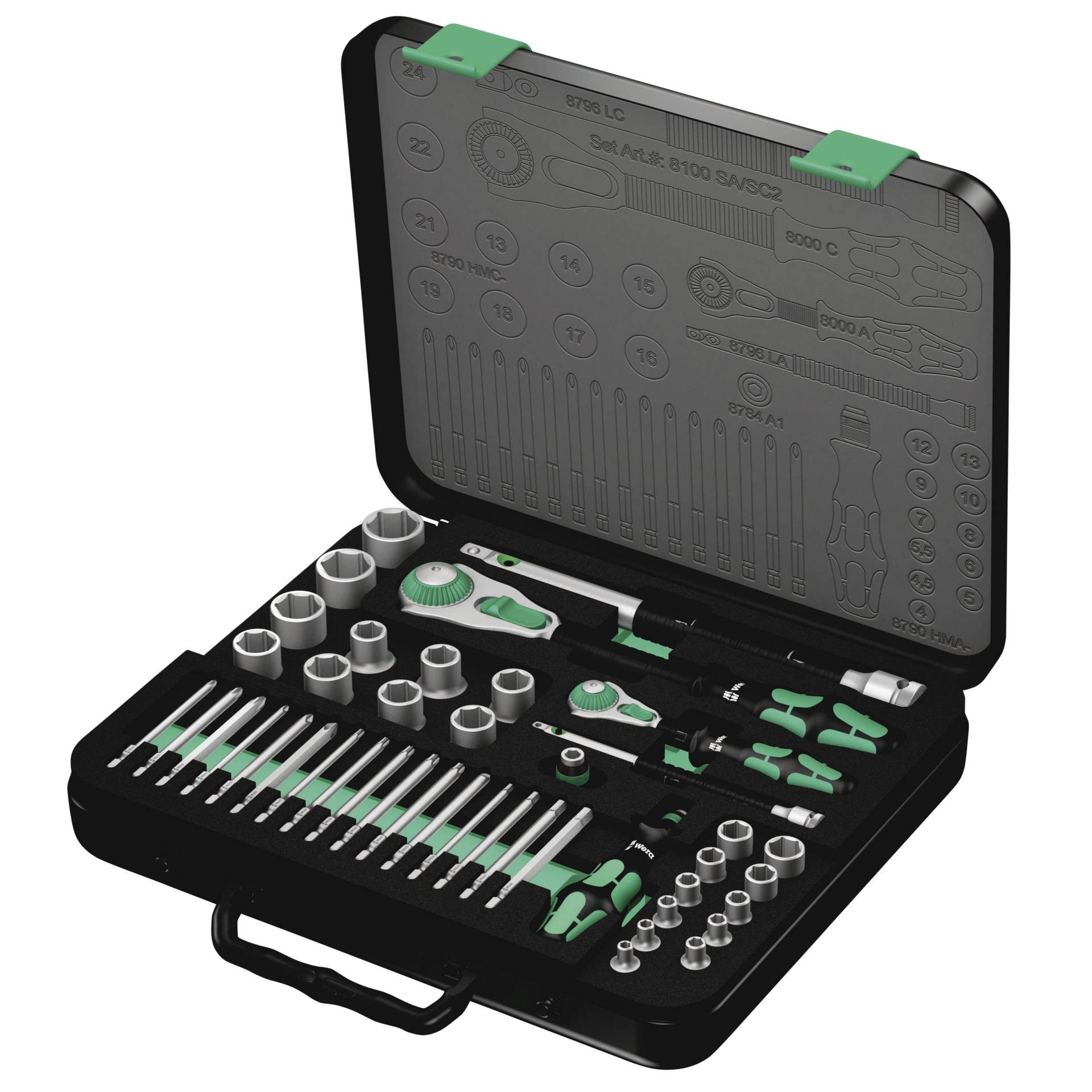 Wera Steckschlüsselsatz 8100 SA/SC 2 Zyklop 43-tlg.1/4+1/2 Zoll SW 4-