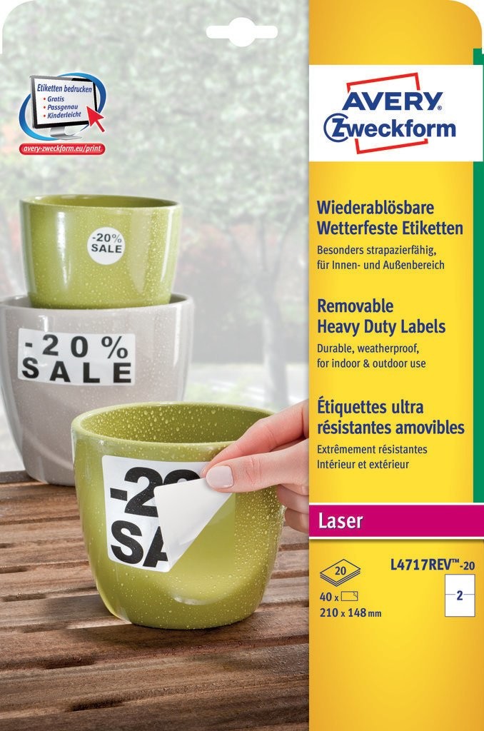 Avery L4717REV-20 self-adhesive label Rectangle Permanent White 40 pc(