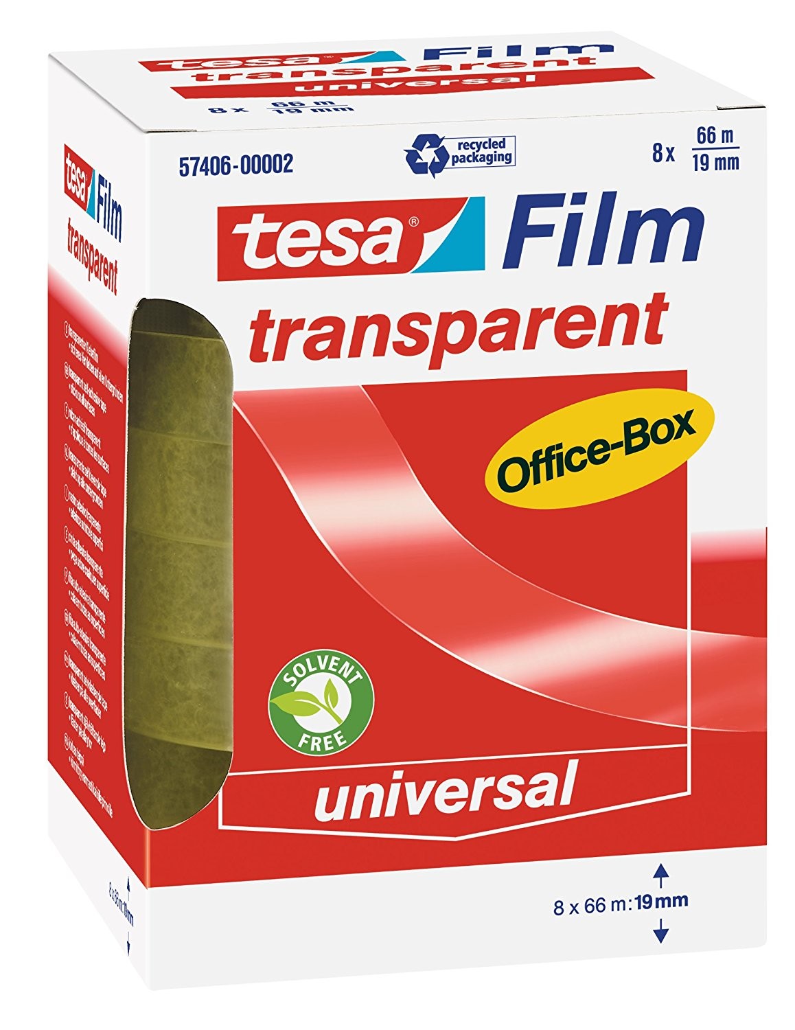 Tesa Film Transparent for Desk Dispenser (8 pcs 66m x 19mm) (57406)