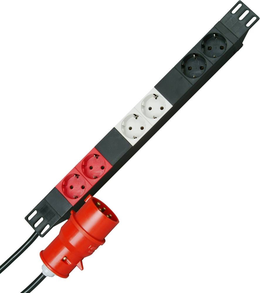 Kopp 930105013 power strip 19 inch 6fach black, grey, Rot CEE-plug 1