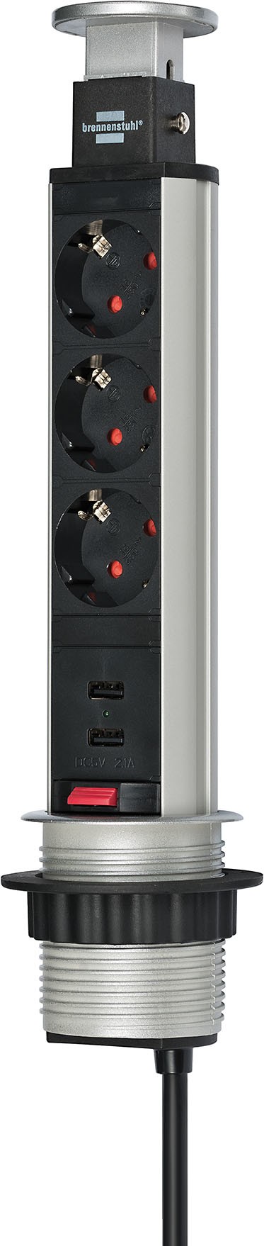 Brennenstuhl 1396200013 Steckdosenturm 3fach Silber, Schwarz