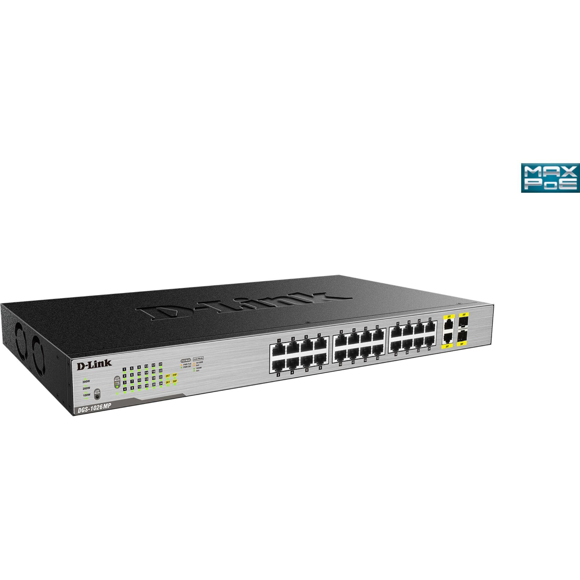 D-Link 24-Port Desktop Gigabit Unmanaged PoE Switch with 2 x 100/
