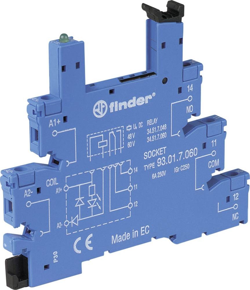 Finder 93.01.7.024 Relaissockel mit Haltebügel, mit LED, mit EMV-