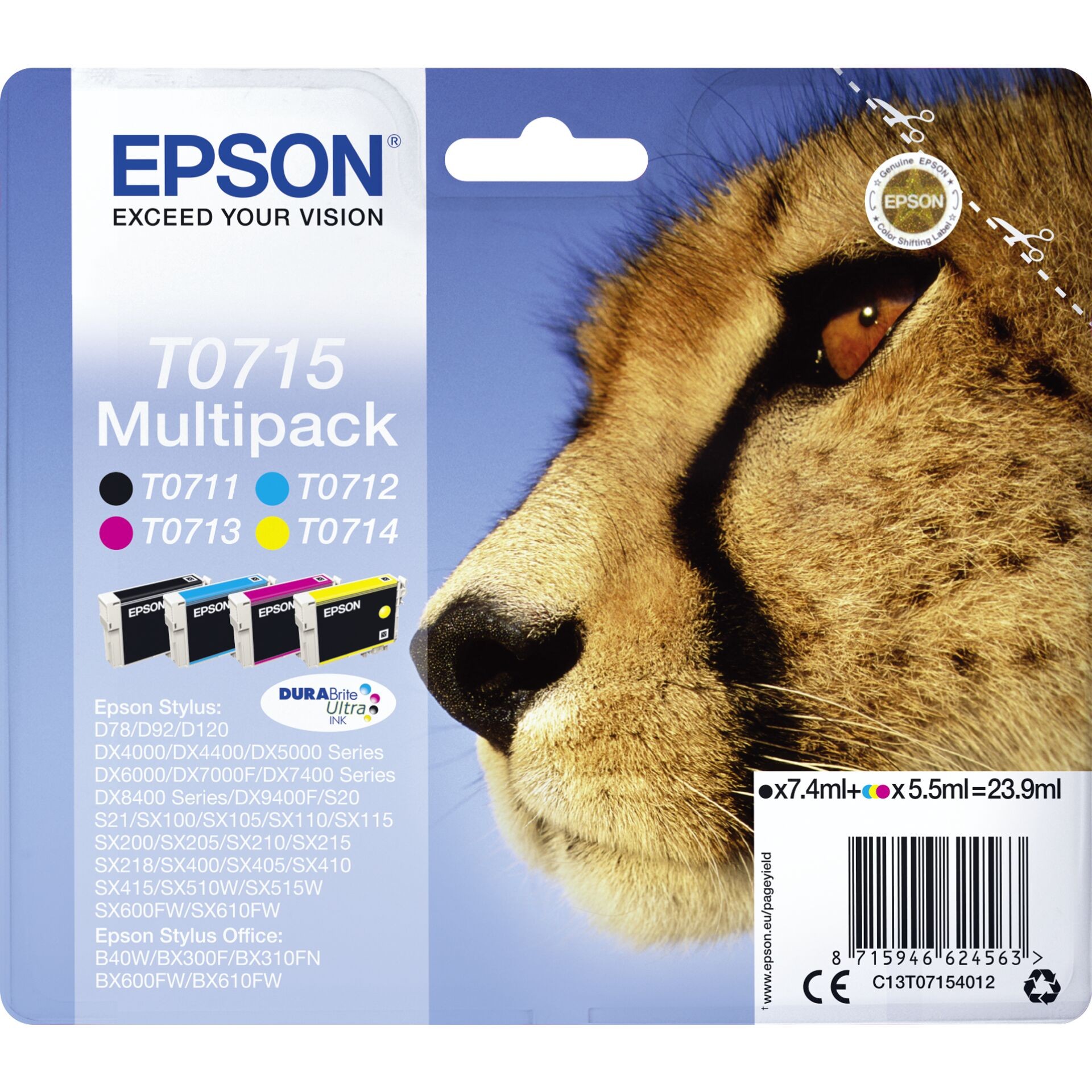 Epson Druckerpatrone T0715 Original Kombi-Pack Schwarz, Cyan, Magenta,