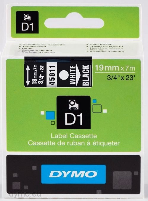 DYMO D1 45811 Bandfarbe: Schwarz Schriftfarbe:Weiß 19mm 7m