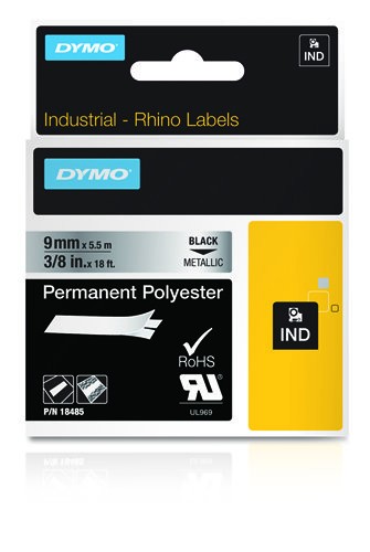 DYMO Rhino Industrial Permanent Polyester Labels | 9mm x 5.5m | Black