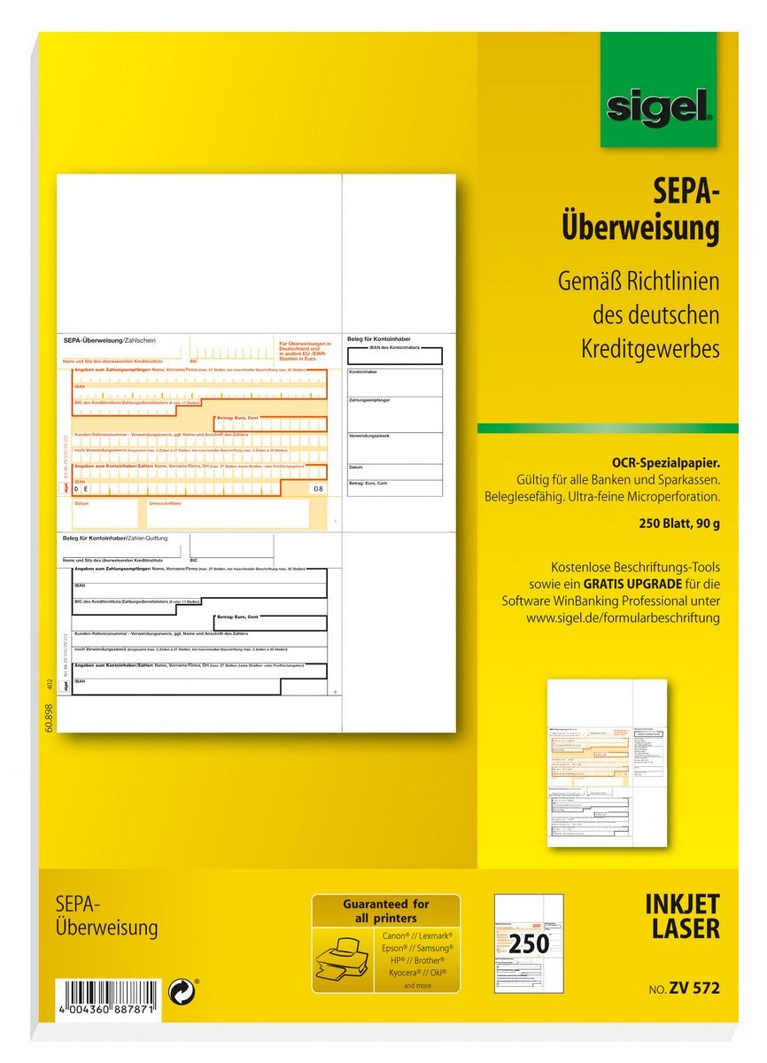 Sigel ZV572 formulario comercial - Sigel ZV572, 250 hojas, A4, 90 g/m