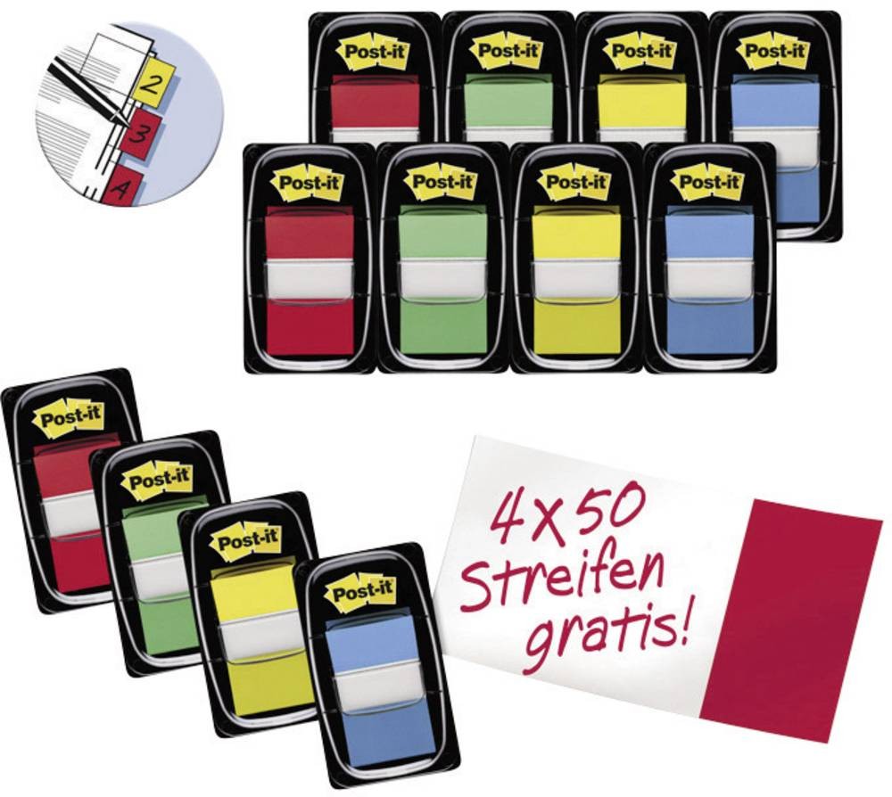 Post-it Haftstreifen FT600003493 Rot, Gelb, Blau, green