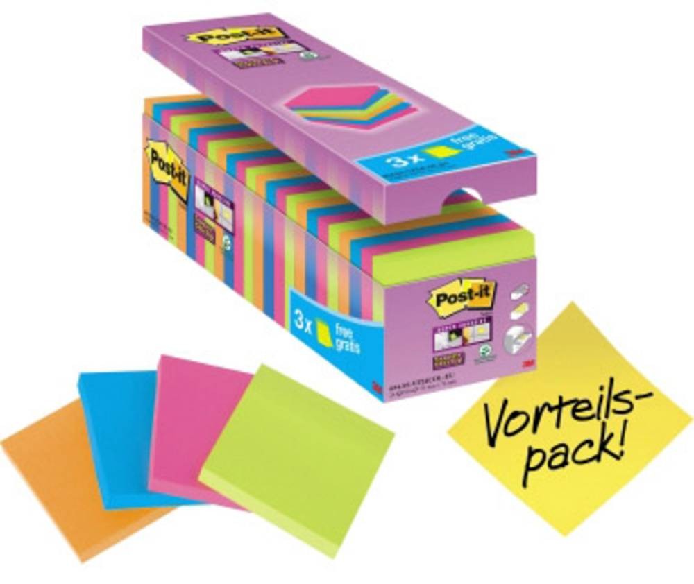 Post-it Haftnotiz 654SE24P 76mm x 76mm Neonorange, Neongrün,