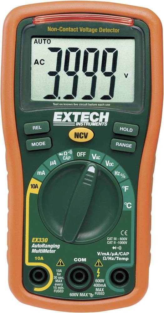 Extech LCD Multimeter, 10A ac Max, 10A dc Max, 600V ac Max - Extech