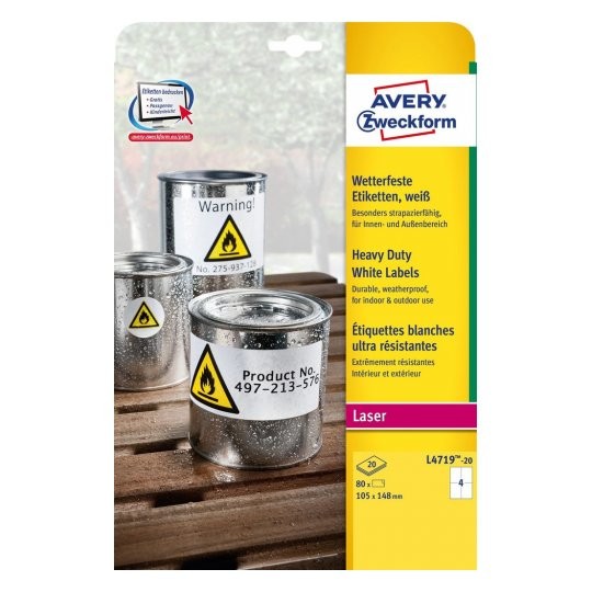 Avery-Zweckform L4719-20 Folien-Etiketten 105 x 148mm Polyester-Folie