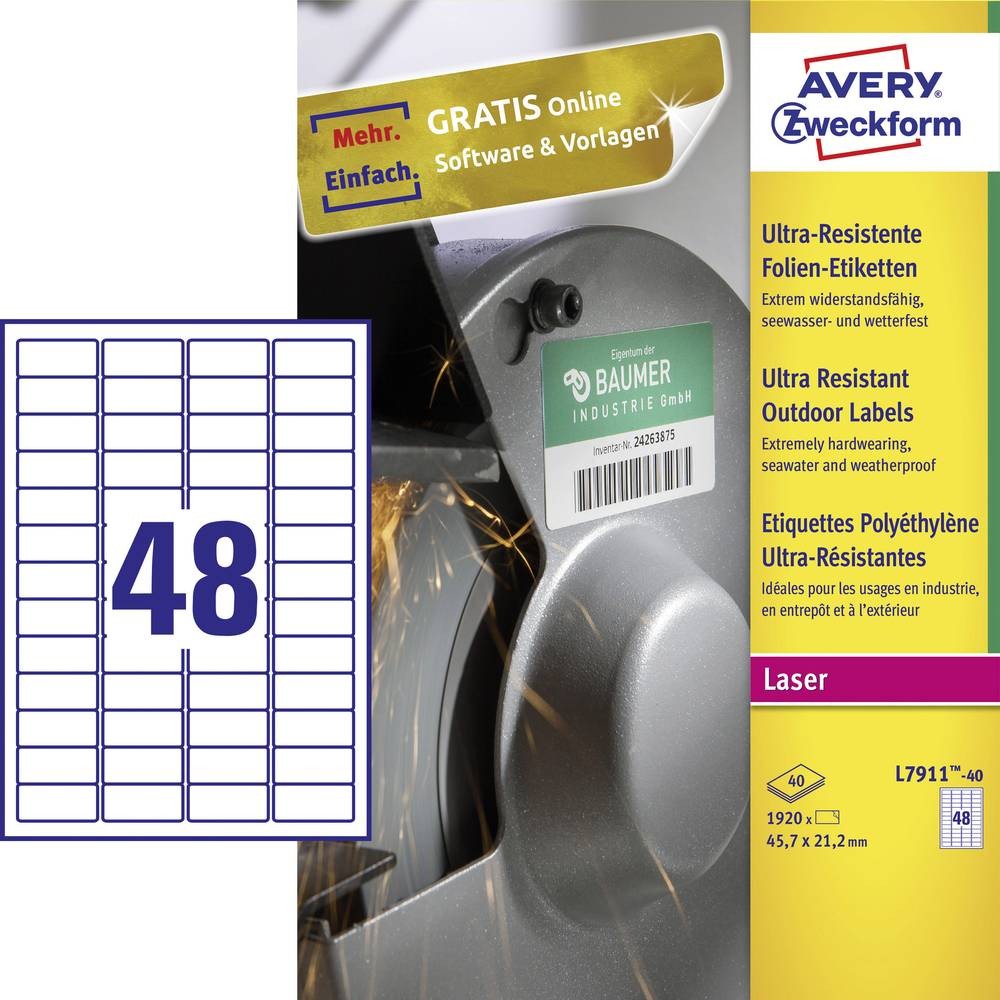 Avery-Zweckform L7911-40 Folien-Etiketten 45.7 x 21.1 mm