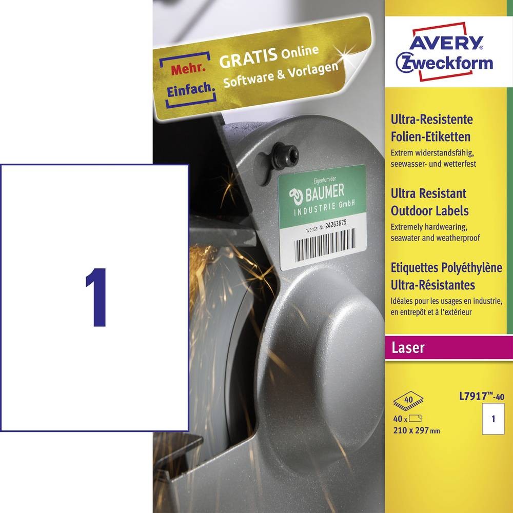 Avery-Zweckform L7917-40 Folien-Etiketten 210 x 297 mm