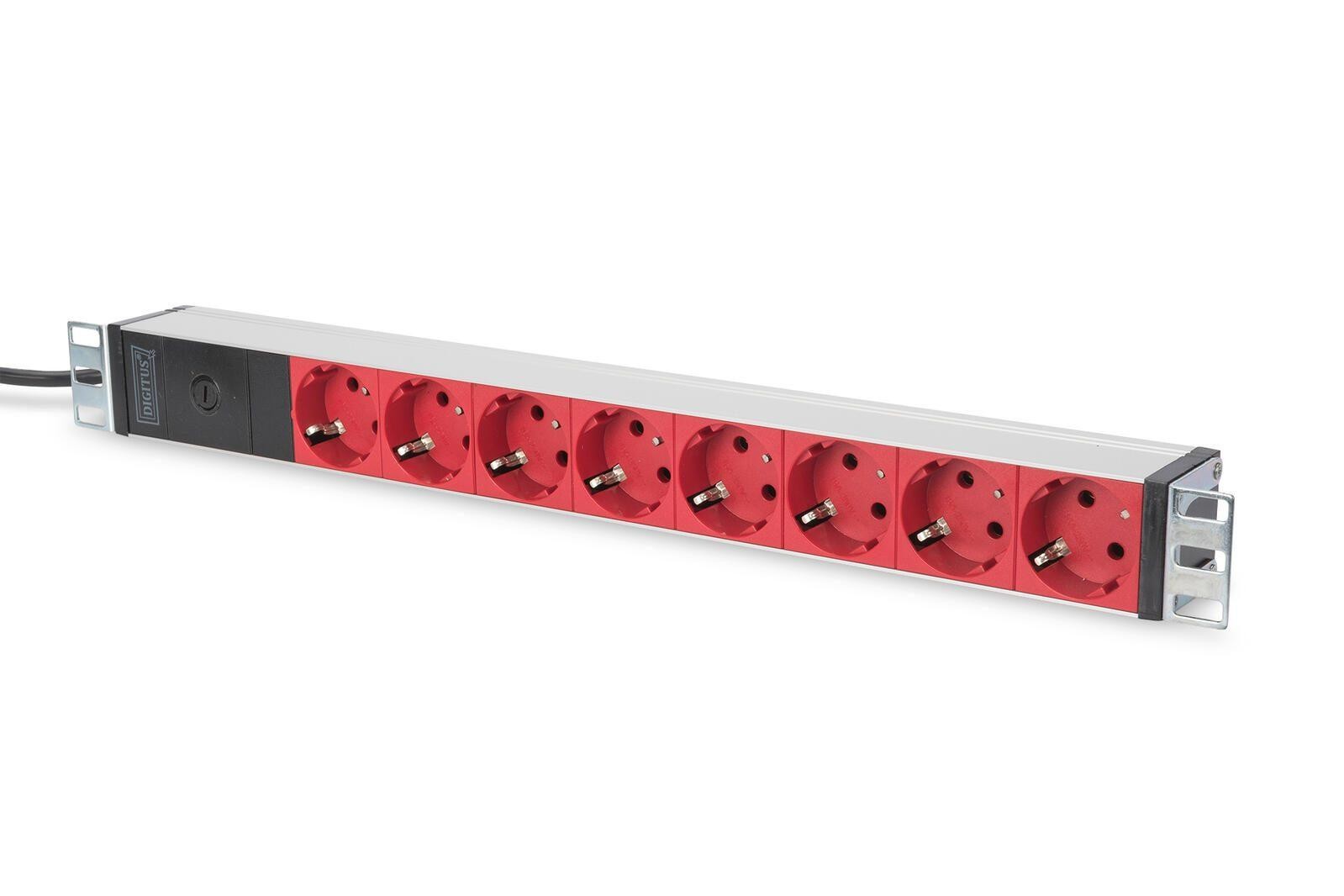 Digitus aluminum outlet strip with pre-fuse, 8 safety outlets, 2 m