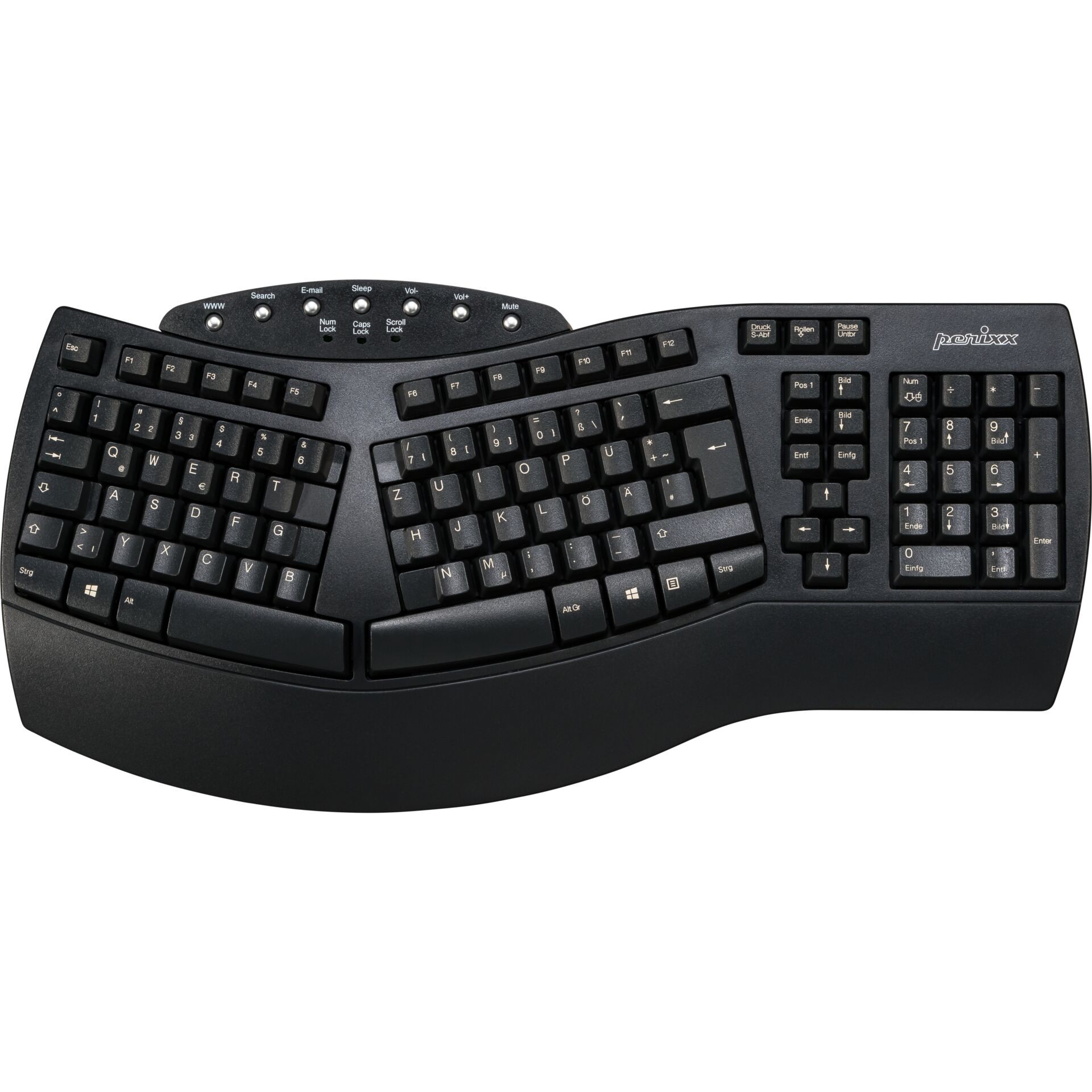 Perixx Periboard-512 USB Tastatur Deutsch, QWERTZ Schwarz Ergonomisch