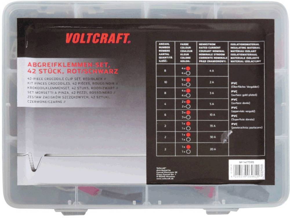 VOLTCRAFT 1417395 Krokodilklemmen-Set black, Rot Länge: 230mm 42St.
