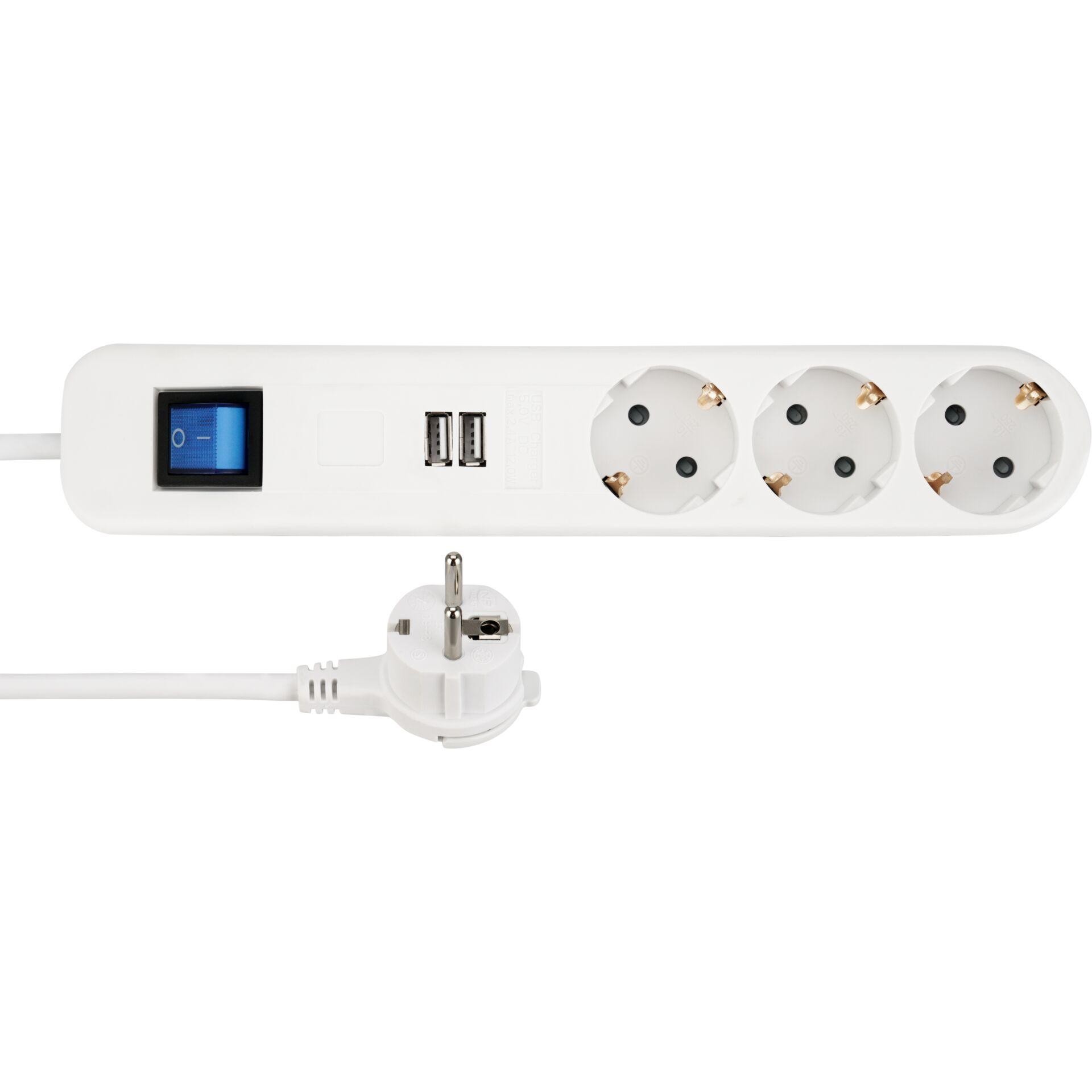 REV presa multipla ICE 3-fach USB & Schalter, 1,4m bianco
