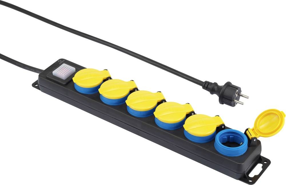 Renkforce 650D-CMB power strip with Schalter 6fach black, Gelb, blue