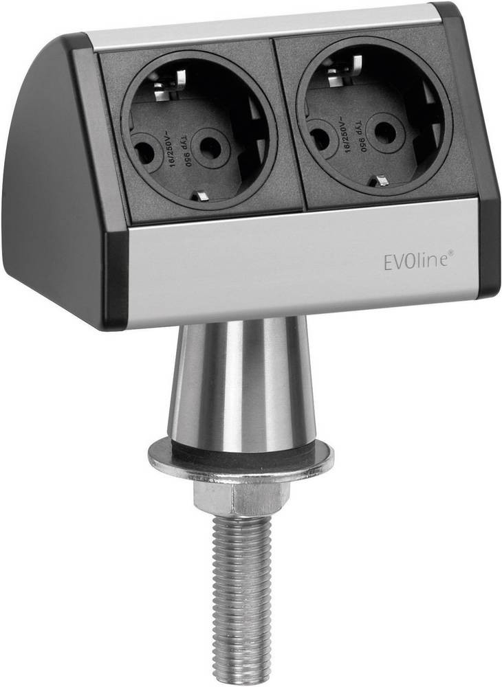 EVOline 93022055 Steckdosenleiste 2fach Schwarz, Silber ohne Stecker