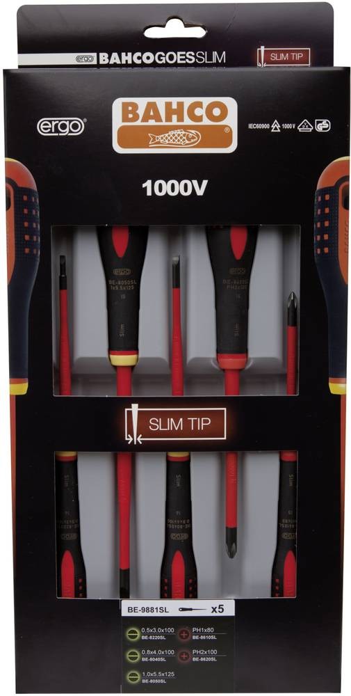 Bahco Ergo Werkstatt Schraubendreher-Set 5teilig Schlitz,